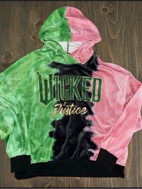 Justice Tie-Dye "WICKED" Hoodie - Pink, Green & Black XL girls 16/18